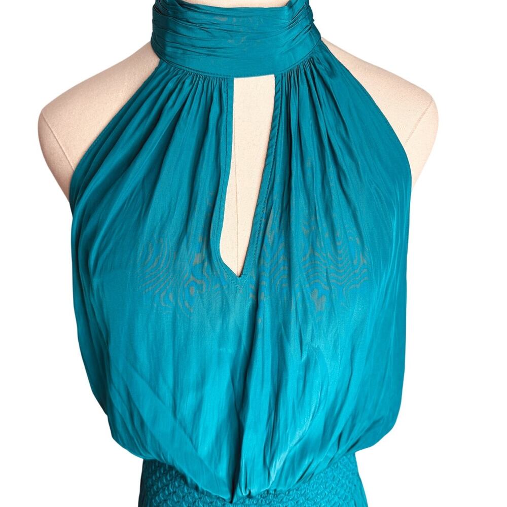 Ramy Brook Annette Halter Dress Petrol Teal Blue Green Smocked Waist size L - Picture 3 of 10